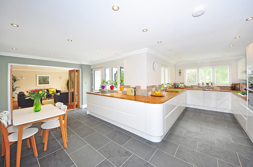 spacious kitchen and dining area